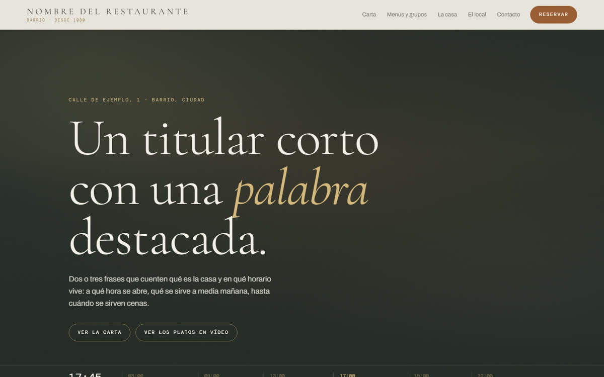 Portada de la plantilla de web para restaurante
